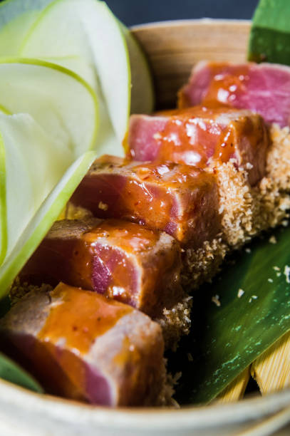 istock Japanese tuna sashimi, dark background, top view 1137526141