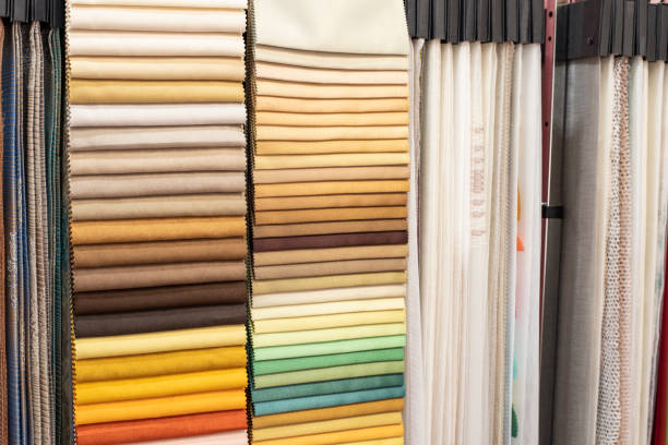 Assortment of fabric samples for curtains, close up