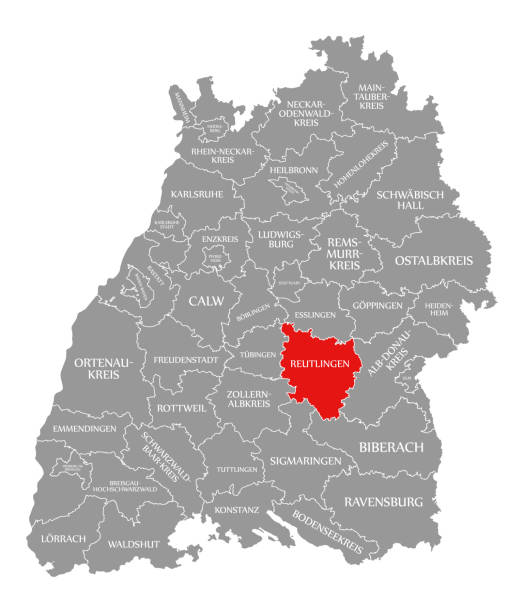 Reutlingen county red highlighted in map of Baden Wuerttemberg Germany Reutlingen county red highlighted in map of Baden Wuerttemberg Germany reutlingen stock illustrations