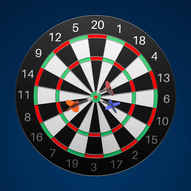 istock Dartboard with darts. 3d rendering illustration on blue background 1137528993