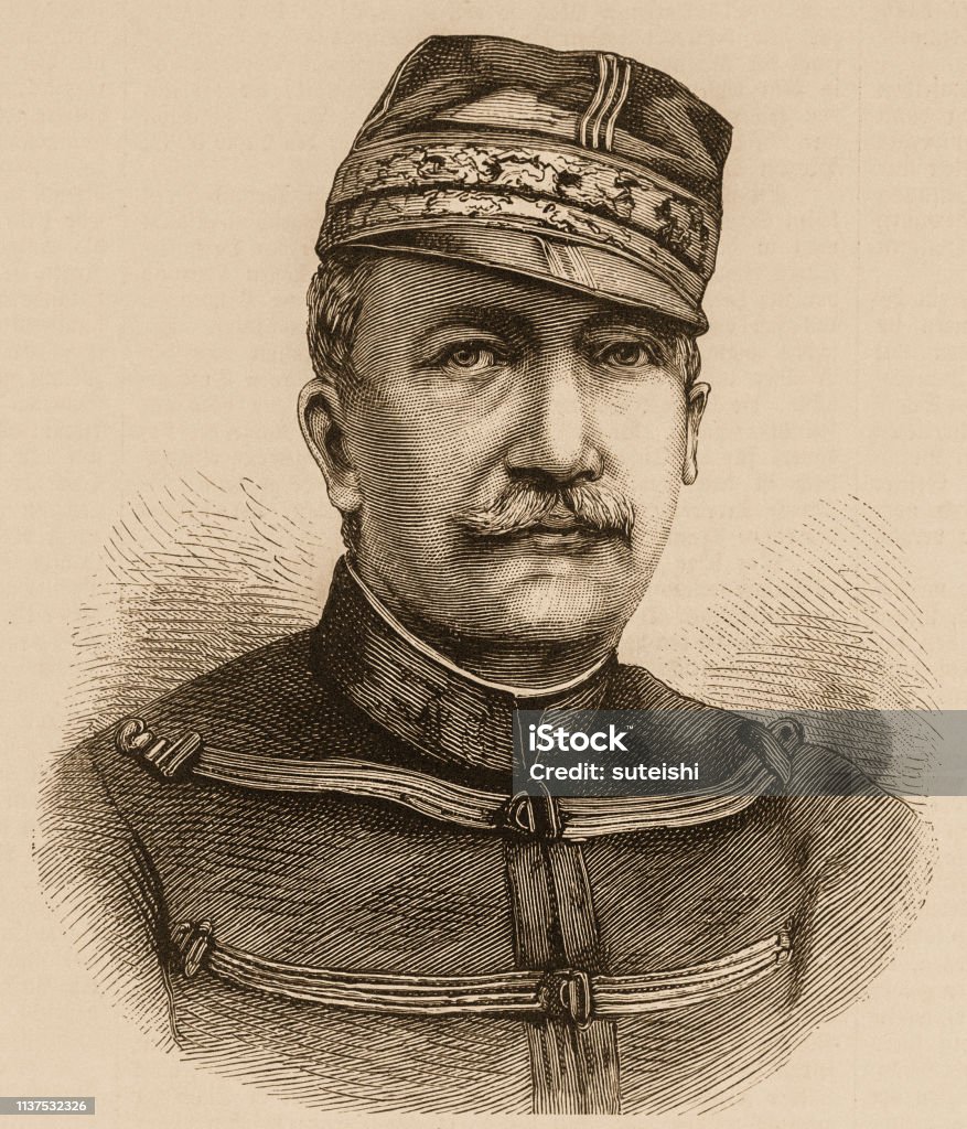 General Campenon - Illustration from 1884 history, vintage, illustration, retro style, 19th Century Style, old, 1870-1871, German-French war, Jean Baptiste Marie Edouard Campenon, Général de division France stock illustration