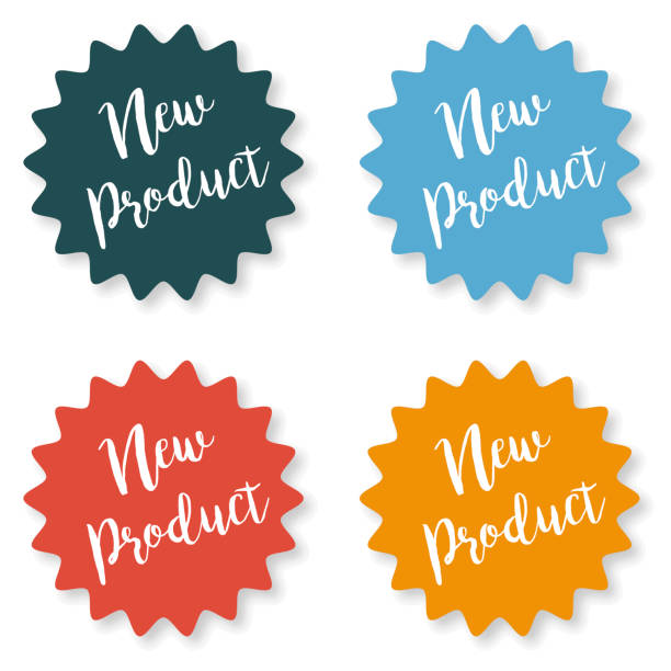 ilustrações de stock, clip art, desenhos animados e ícones de set of stickers with the inscription new product on a white background - branding design marketing rubber stamp