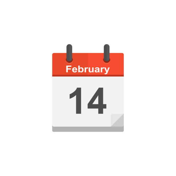달력 2 월 14 일 플랫 스타일의 발렌타인 데이 - calendar wall valentines day cute stock illustrations