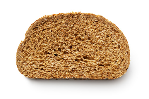 Bread: Slice of Brown Bread Isolated on White Background