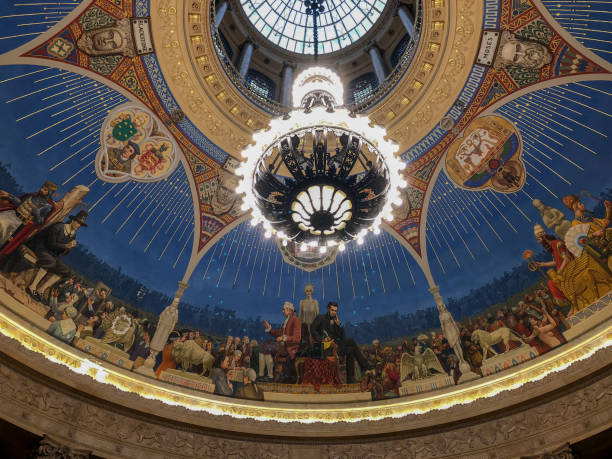 New York City - Dec 14, 2017: Dome of the Thurgood Marshall United States Courthouse Classical Revival courthouse in lower Manhattan in New York City.