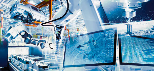 Industry and digitization Industry 4.0 with computer-aided production and a high degree of automation automobile industry stock pictures, royalty-free photos & images