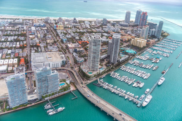 istock Miami Canal, MacArthur Causeway and South Pointe Park, view from helicopter 1137543549