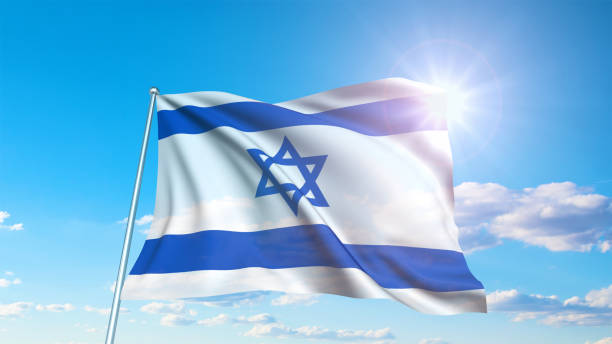 istock flag of Israel with fabric structure against a cloudy sky 1137544366