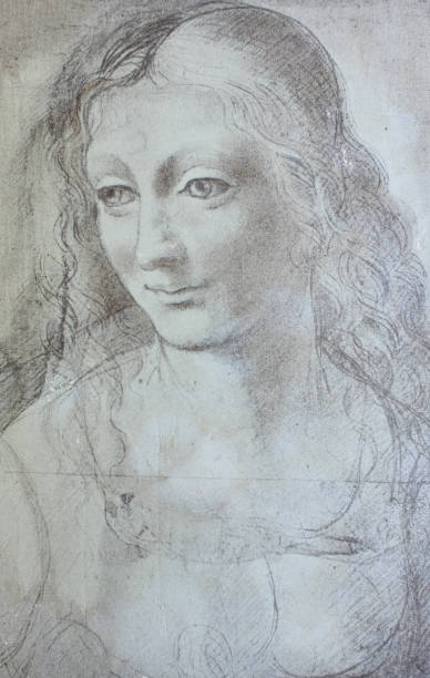 istock Head of young woman by Leonardo Da Vinci in a vintage book 1137548866