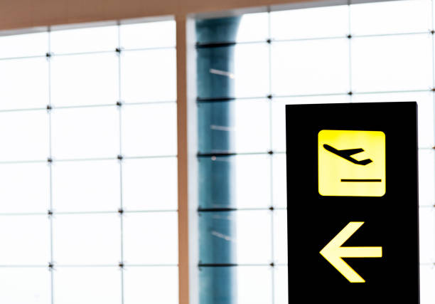 Departures sign in airport.