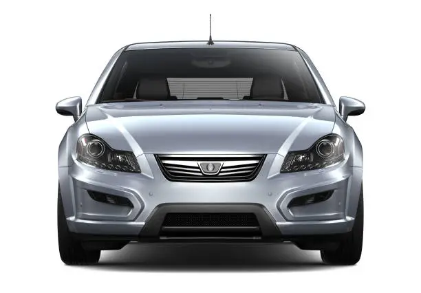 Photo of 3D illustration of Generic silver car - front view