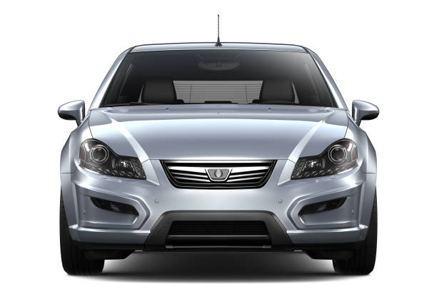 3d illustration of generic silver car - front view - front view imagens e fotografias de stock