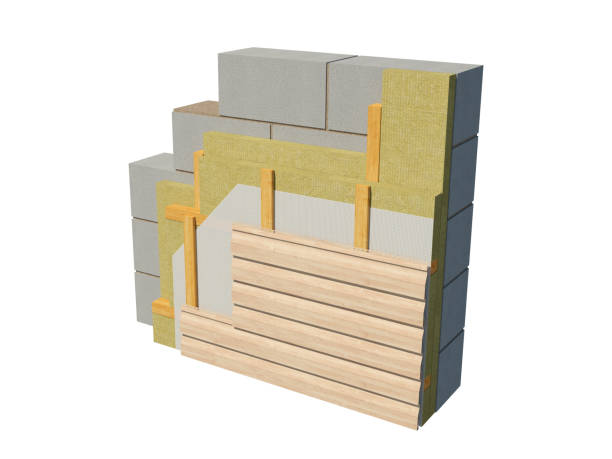 istock 3d rendering image of insulated block wall. 1137553865