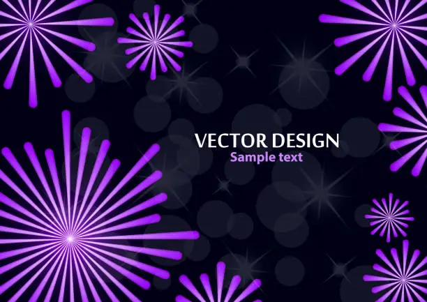 Vector illustration of Abstract background with elements of bright festive salute on a dark background. Background, cover, layout, magazine, brochure, poster, website. Vector illustration