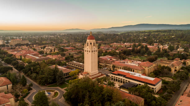 Stanford University at Dawn Stanford, California, USA - March 17, 2019: Aerial view of Stanford University in Stanford California. Stanford is a private university founded in 1885 by Leland and Jane Stanford. stanford university photos stock pictures, royalty-free photos & images