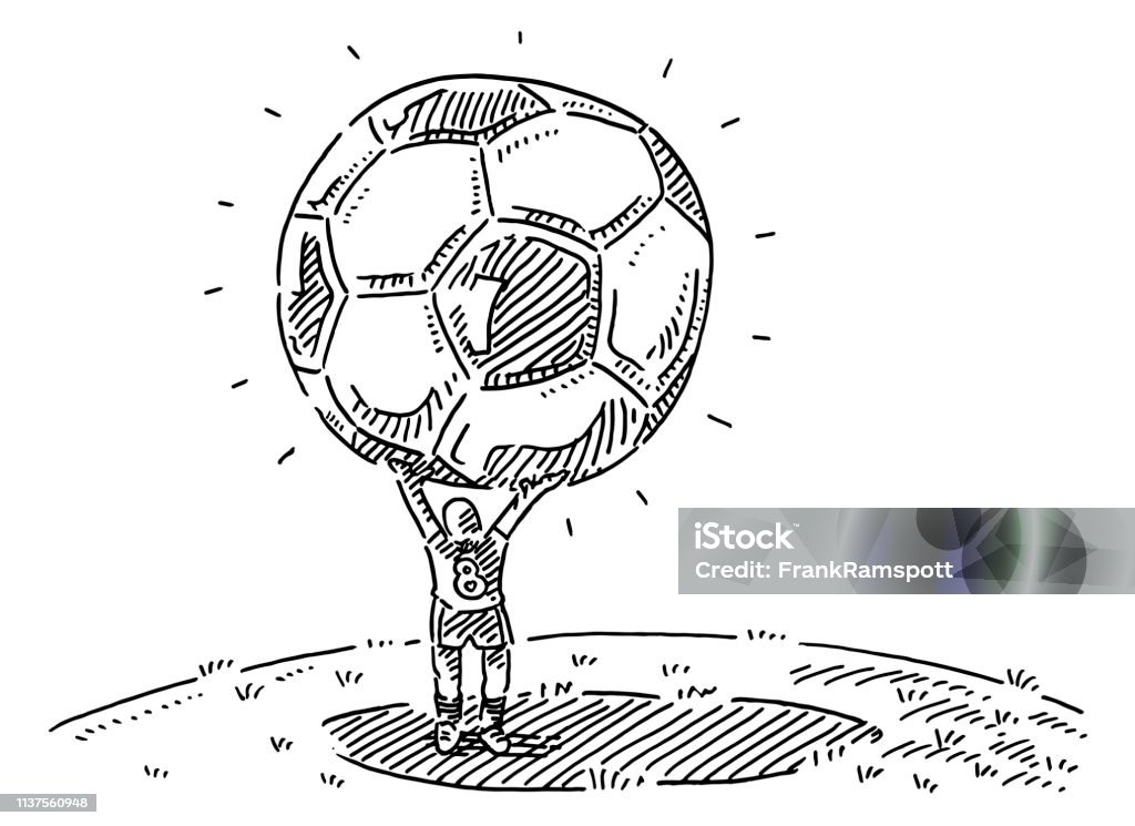 Player Holding Oversized Soccer Ball Drawing Hand-drawn vector drawing of a Player Holding an Oversized Soccer Ball. Black-and-White sketch on a transparent background (.eps-file). Included files are EPS (v10) and Hi-Res JPG. Black And White stock vector