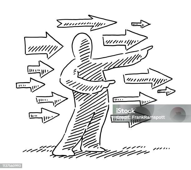 Human Figure Pointing To The Right Side Arrows Direction Drawing Stock Illustration - Download Image Now