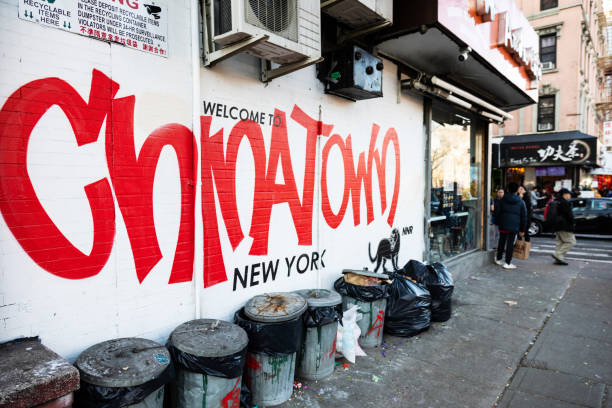 New York, United States - February 5, 2019 Welcome to Chinatown New York murales in Chinatown Neighborhood, New York City