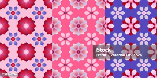 Set Of Three Seamless Patterns With Abstract Flowers Vector Eps10 Clipping Mask Applied Stock Illustration - Download Image Now