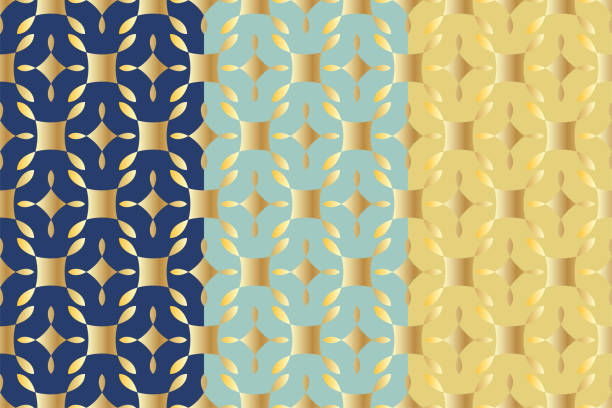 ilustrações de stock, clip art, desenhos animados e ícones de set of three seamless patterns with ordered arrangement of abstract geometric shapes. vector eps10. clipping mask applied. - scrap gold illustrations