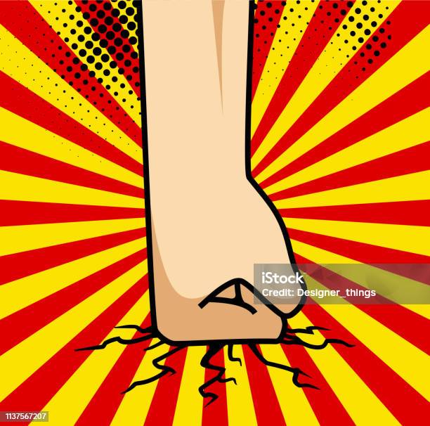 A Pop Art Cartoon Comics Poster With Fist And Explosion Bubble On Comic Background Stock Illustration - Download Image Now