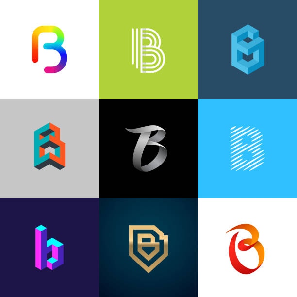 litera "b" duży pakiet logo. - vector alphabet label three dimensional shape stock illustrations