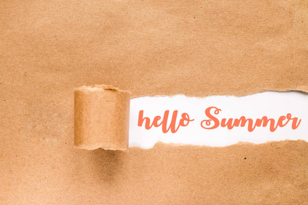 istock Hello summer card. Inscription in torn envelope. 1137571037