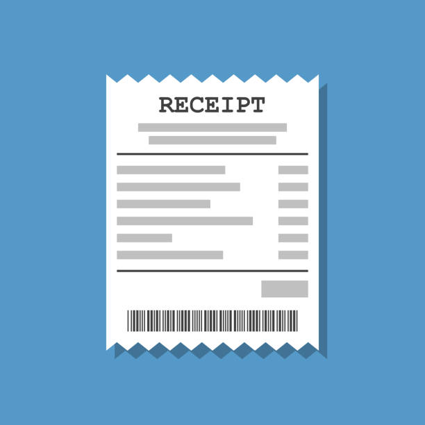 stockillustraties, clipart, cartoons en iconen met papier ontvangst, platte vector illustratie - kassabon