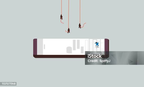 Phone Addiction Stock Illustration - Download Image Now - Rappelling, Surveillance, Addiction