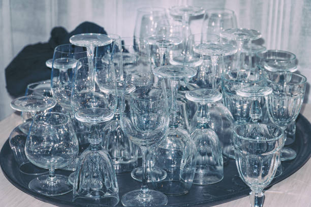 istock Lots of Clean empty wine glasses on table 1137580370