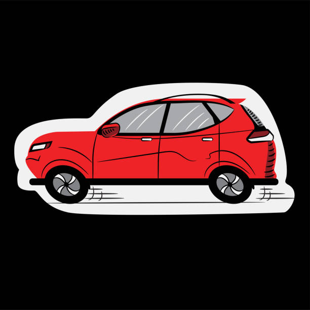 赤い車。アイコン。スケッチ。シンボル。署名。ストックベクトルイラスト。透明。分離。ステッカー - car hybrid vehicle isolated new点のイラスト素材／クリップアート素材／マンガ素材／アイコン素材