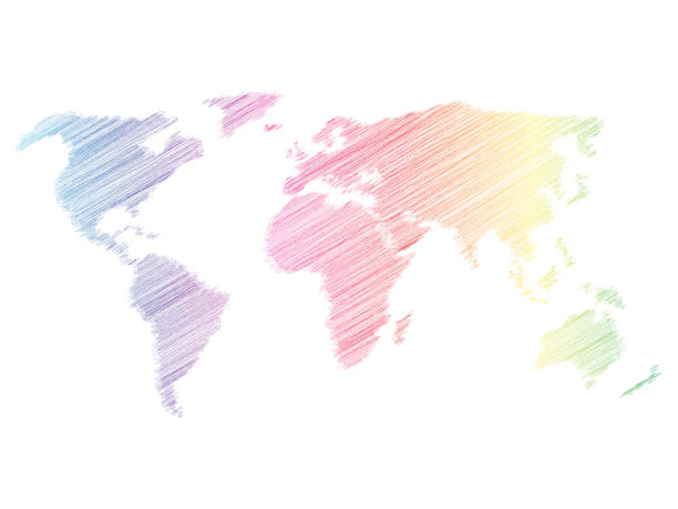 istock Pencil scribble sketch map of World. Hand doodle drawing. Vector illustration in rainbow spectre colors on white background 1137585886