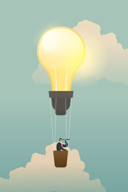 istock Businessman searching for opportunities on bulb lamp balloon.illustration - vector 1137586913