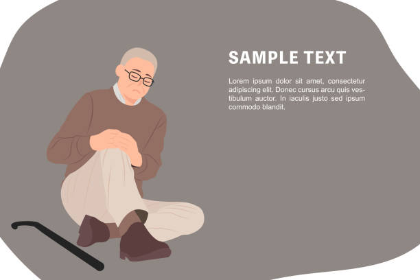 Cartoon People Character Design Banner Template Senior Old Man Sitting On  The Floor And Holding His Painful Knee Stock Illustration - Download Image  Now - iStock