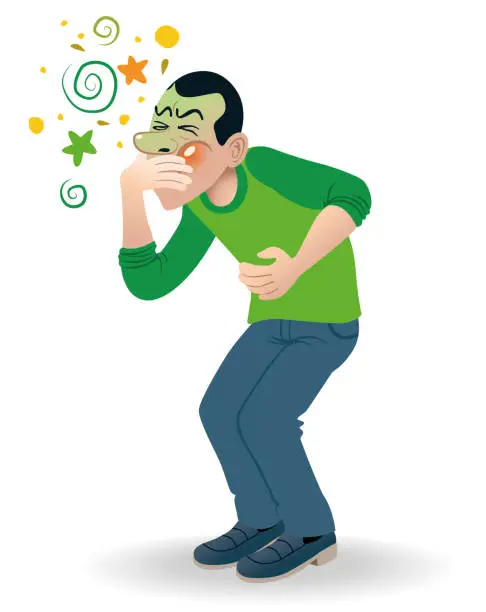 Vector illustration of Feeling Sick with Nausea