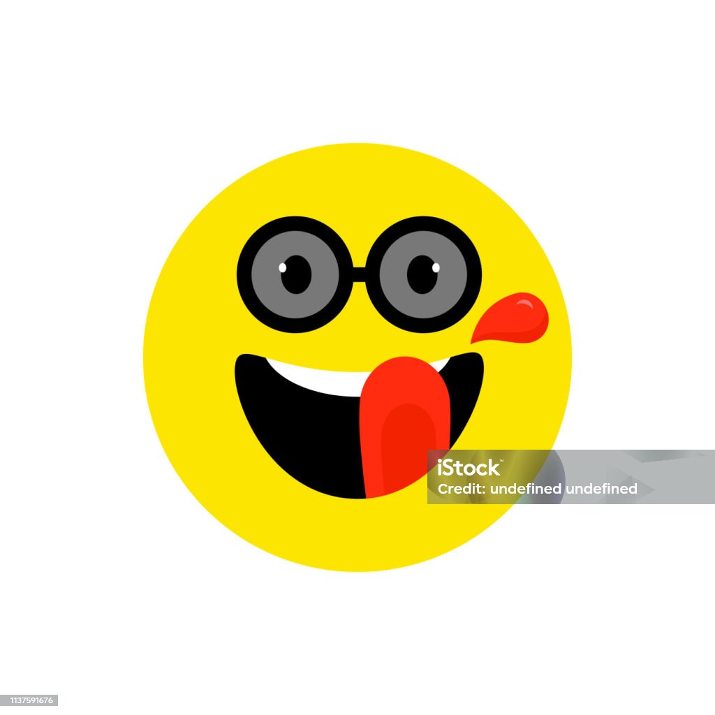 Happy Face Smiling Emoji With Open Mouth And Sunglasses Funny Smile Flat  Tyle Cute Emoticon Symbol Smiley Laugh Icon For App Messenger Playful  Hungry Cartoon Avatar On White Stock Illustration - Download