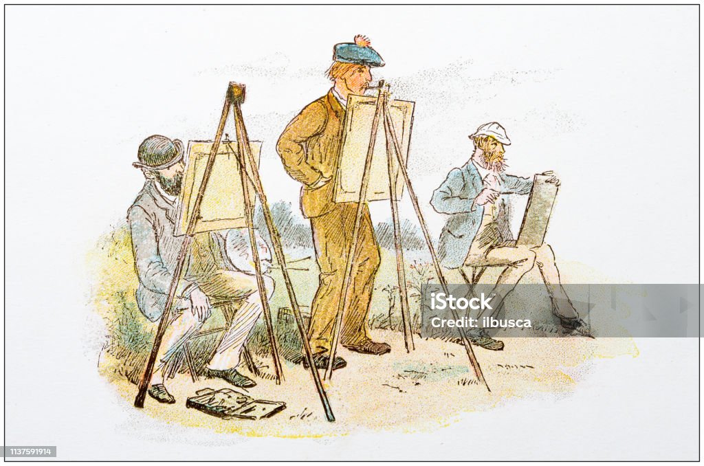 Antique illustration by Randolph Caldecott: painters 19th Century stock illustration