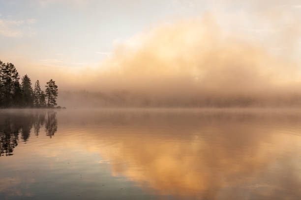 istock Fog rising from lake at sunrise waterscape 1137592131