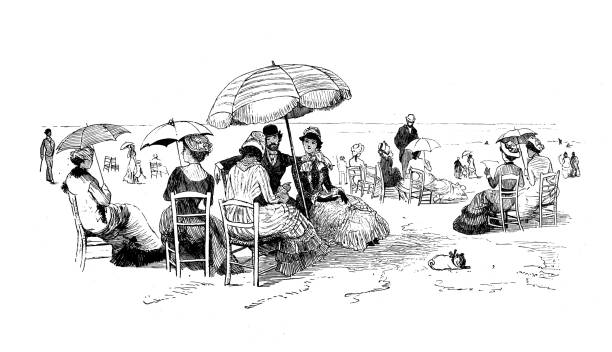 ilustrações de stock, clip art, desenhos animados e ícones de antique illustration by randolph caldecott: find on the sea - engraving women engraved image british culture