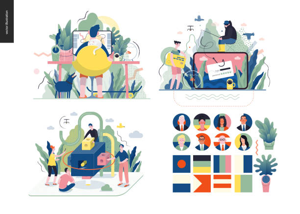 Technology topic illustration Technology 1 set - modern flat vector concept digital illustration- Home office, Phishing, Brand, Political leaders meeting. Creative landing web page design template election fraud stock illustrations