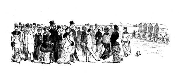 antike illustration von randolph caldecott: brighton - randolph caldecott stock-grafiken, -clipart, -cartoons und -symbole