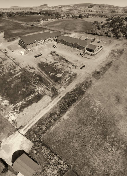 istock Overhead view of costruction in open countryside 1137596055