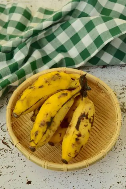 Fresh organic Latundan bananas (Tundan, Silk bananas, Pisang raja sereh, Manzana or Apple bananas)