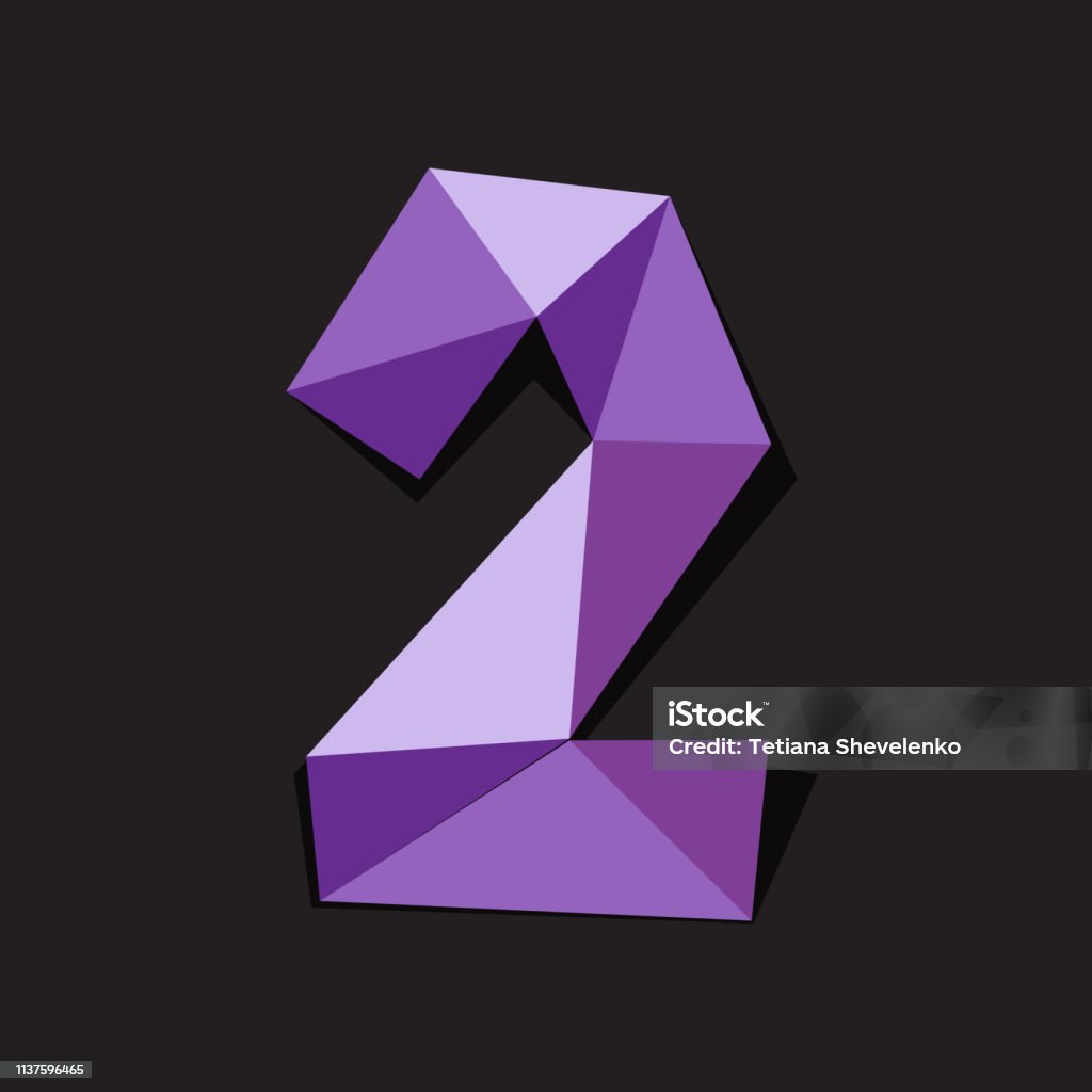 Vector illustration of number two in origami style. Vector illustration of number two in origami style. Polygonal Colorful number2 isolated on black background. Abstract stock vector