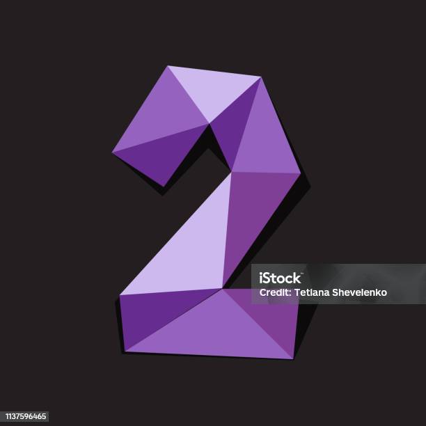 Vector Illustration Of Number Two In Origami Style Stock Illustration - Download Image Now