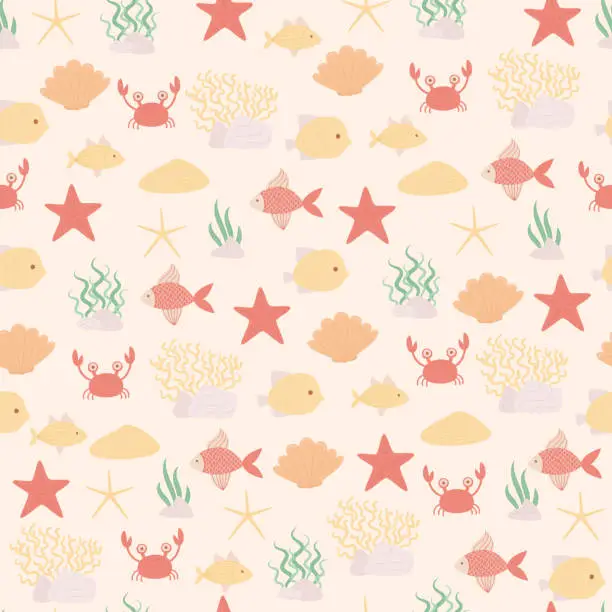 Vector illustration of Sea or ocean life vector seamless pattern