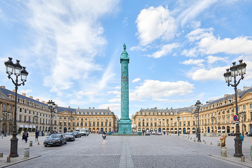 Paris, France - July 21, 2017: Place Vendome with people and tourists in summer day in Paris, France.