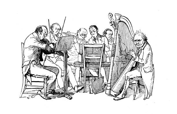 античная иллюстрация рэндольфа калдекотта: оркестр - randolph caldecott stock illustrations