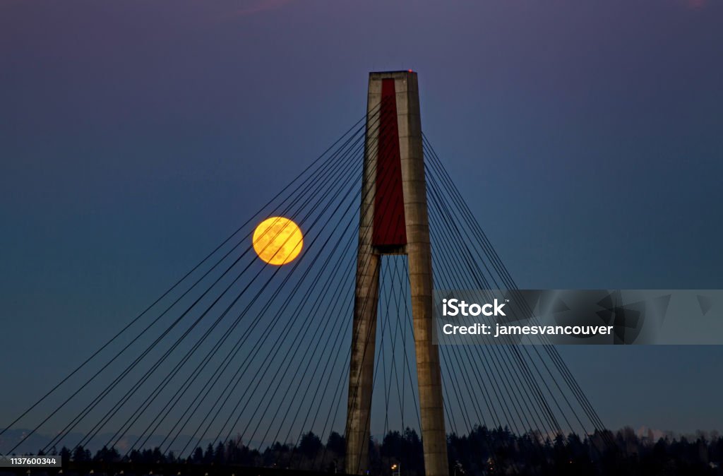 100% full moon rise BC Stock Photo