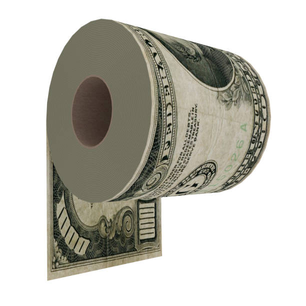 Roll of $100 bills on a toilet paper spindle
